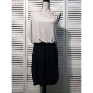 Emma & Michele Single Split Sleeve Blouson Dress Women's XL Cream Black Two-Tone